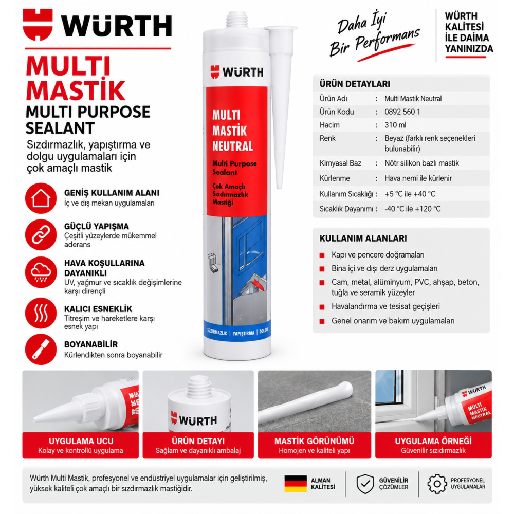 WÜRTH MULTİ KUVVETLİ-HIZLI YAPIŞTRCIBEJ 310ML  12 ADET