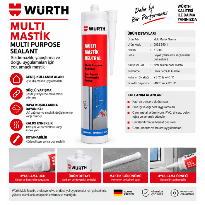 WÜRTH MULTİ KUVVETLİ-HIZLI YAPIŞTRCIBEJ 310ML  12 ADET