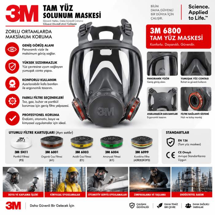 3M 6800 Tam Yüz Maskesi Filtresiz