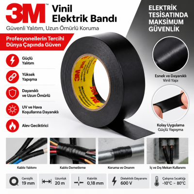 3M Üniversal Kaymaz Bant Siyah 50 mm x 20 m 1kutu