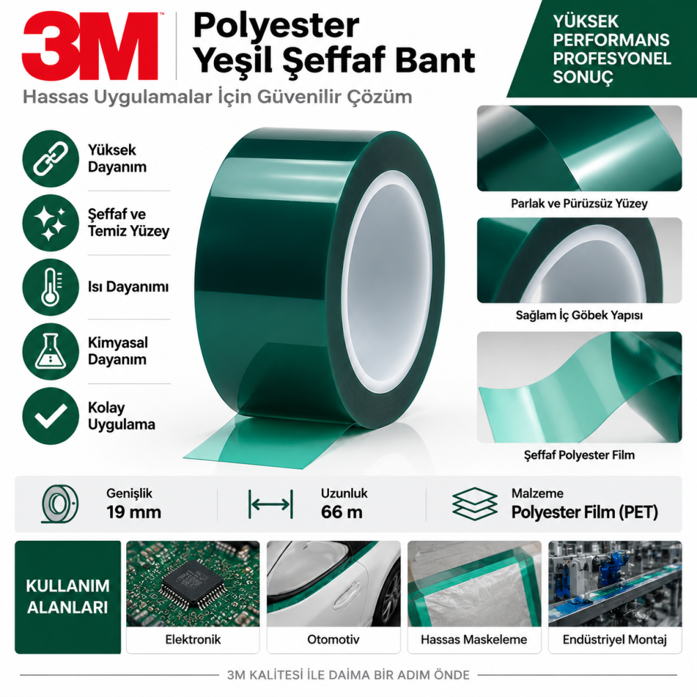 3M Polyester Bant 8992 Yeşil 504 in x 72 yd 32 mil her kolide 1 rulo