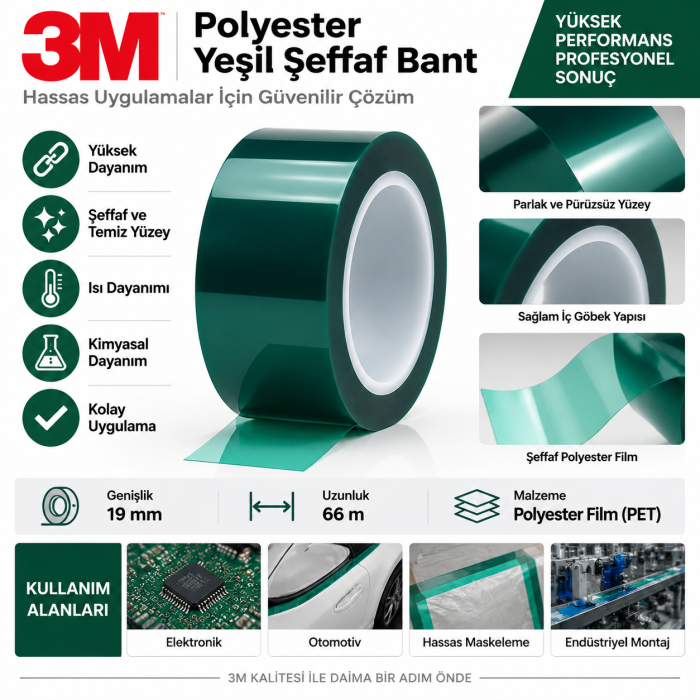 3M Polyester Bant 8992 Yeşil 504 in x 72 yd 32 mil her kolide 1 rulo
