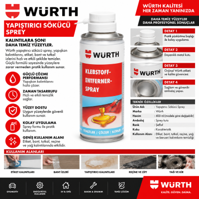 WÜRTH YAPIŞKAN TEMİZLEYİCİ SPREY 150ML WÜRTH