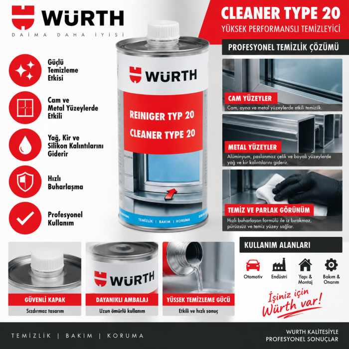 WÜRTH PVC TEMİZLEYİCİ TİP20 1000ML