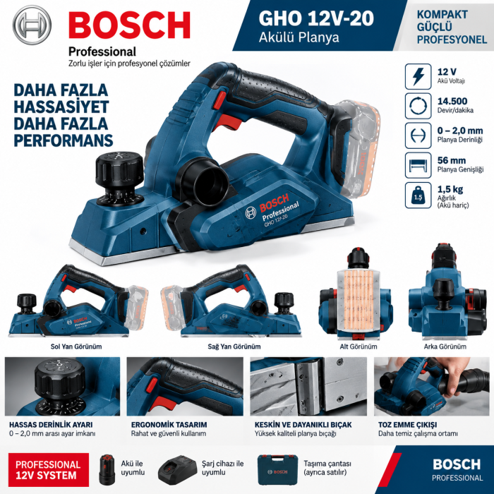BOSCH GHO 185-LI Promix 18 Volt Akülü Planya       Akü-Şarj Aleti Hariç