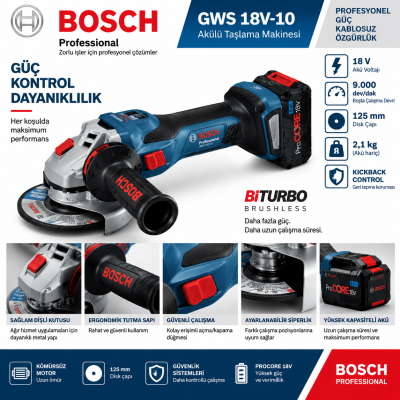 BOSCH GWS 18V-15 SC Akülü Avuç Taşlama 18 Volt 80 Ah