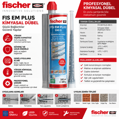 FISCHER FIS EM Plus 390 S Kimyasal Epoksi Kartuş 390 ml