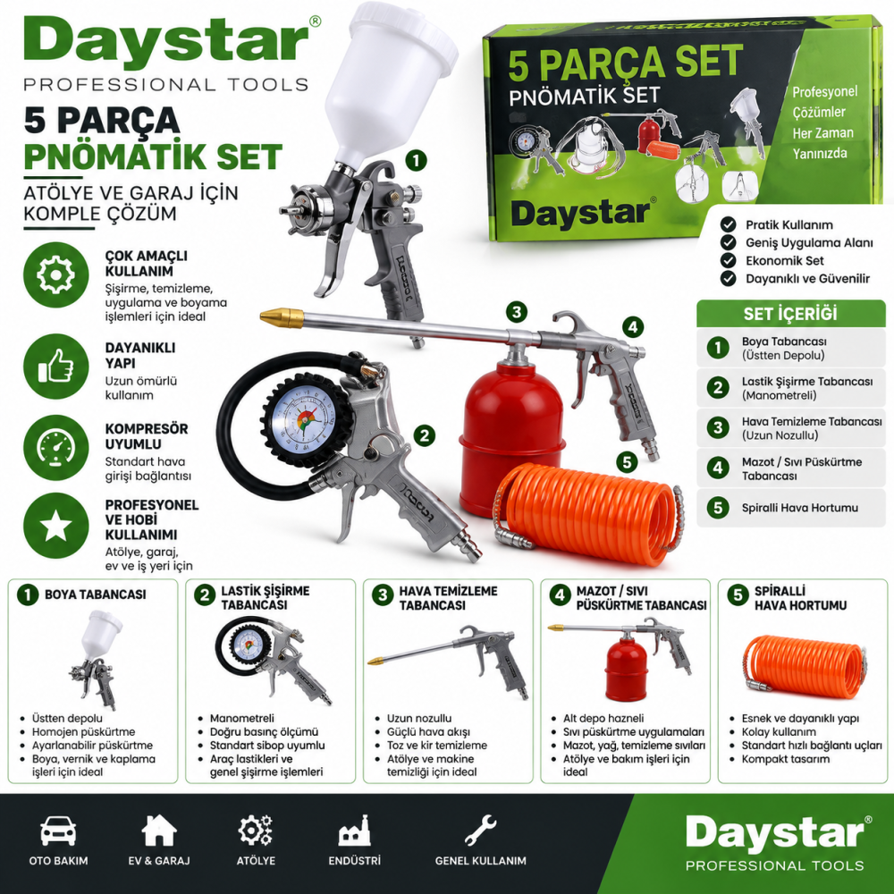 Daystar 1533450102 Havalı Alet ve Aksesuar Seti 5 Parça