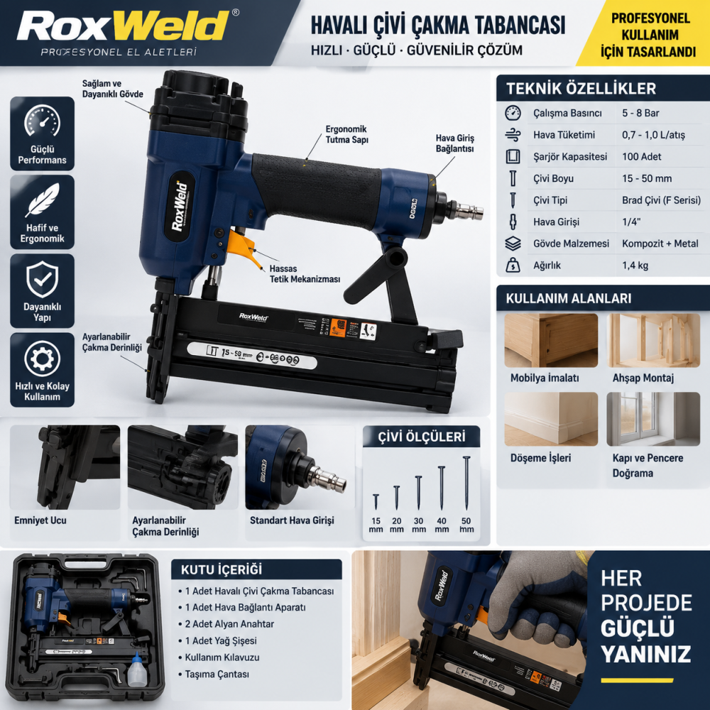 Rapid PBS 151 15-50 mm Pnömatik Çivi Çakma Tabancası