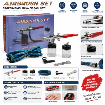 Titi 3500 Airbrush Mini Boya Tabancası 0,5-1,00 mm Uç Genişliği ve 20 cc Cam Depo Haznesi