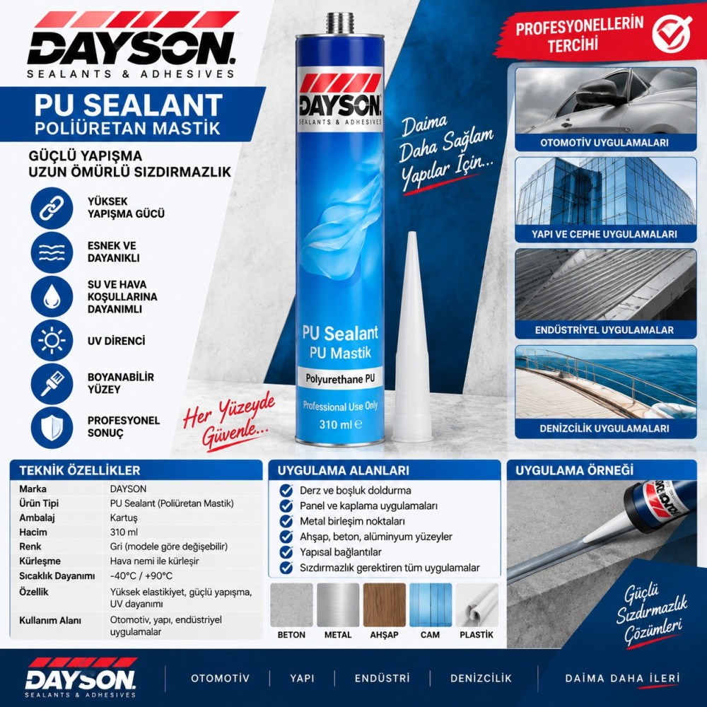 Dayson Poliüretan Mastik Gri 280Ml