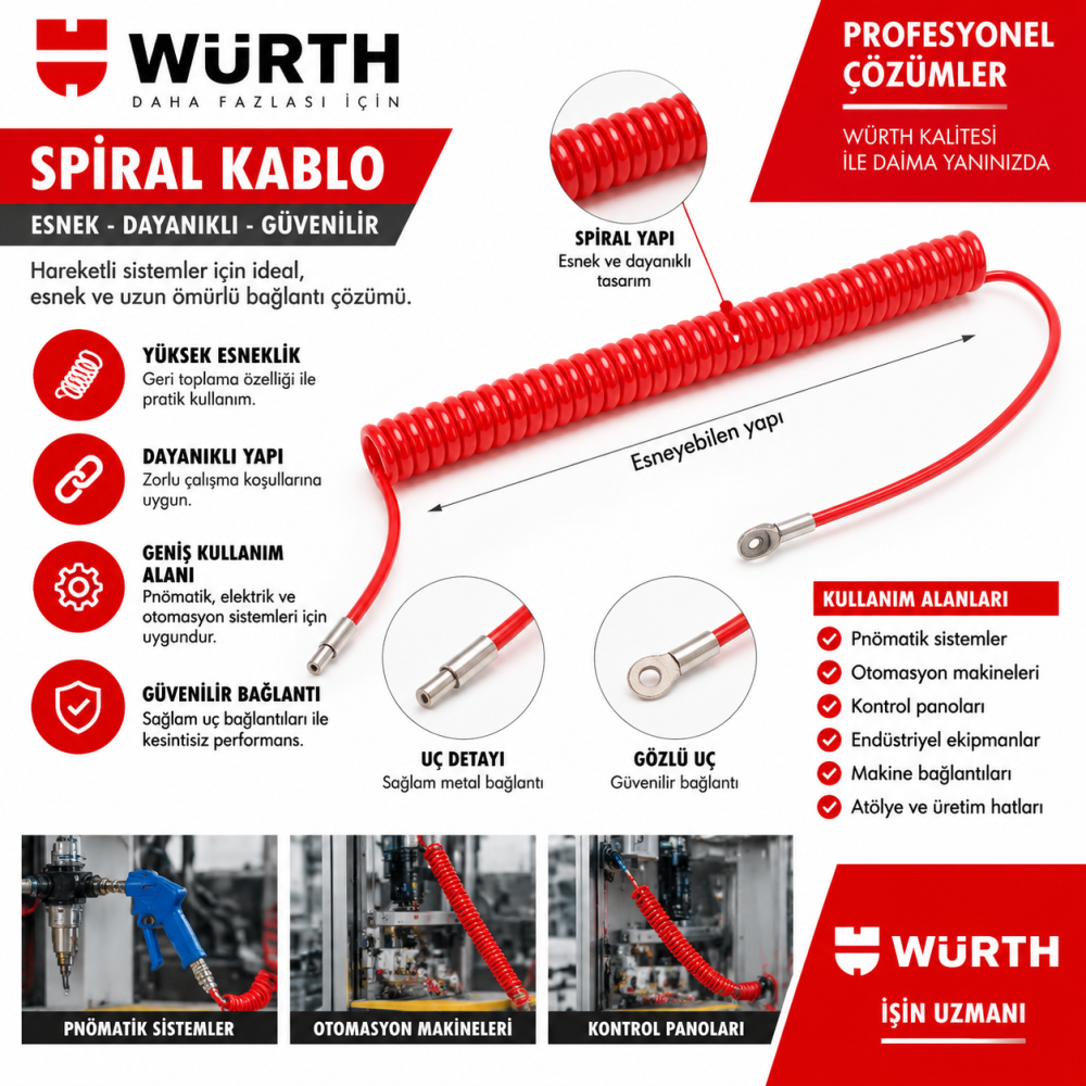 würth  PU spiral basınçlı hava hortumu wSafe 2000
