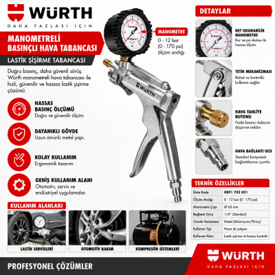 WÜRTH VAKUM VE BASINÇ ÖLÇME KİTİ(-1BAR/-4BAR)