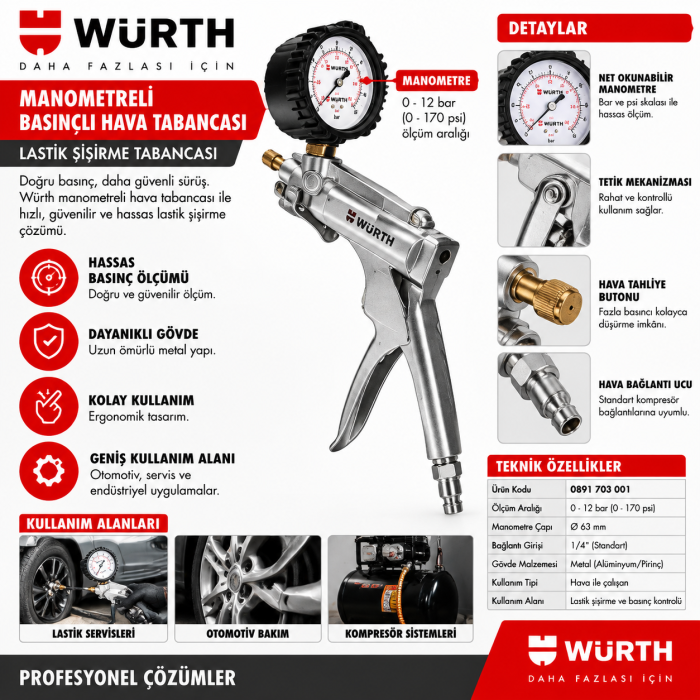 WÜRTH VAKUM VE BASINÇ ÖLÇME KİTİ(-1BAR/-4BAR)