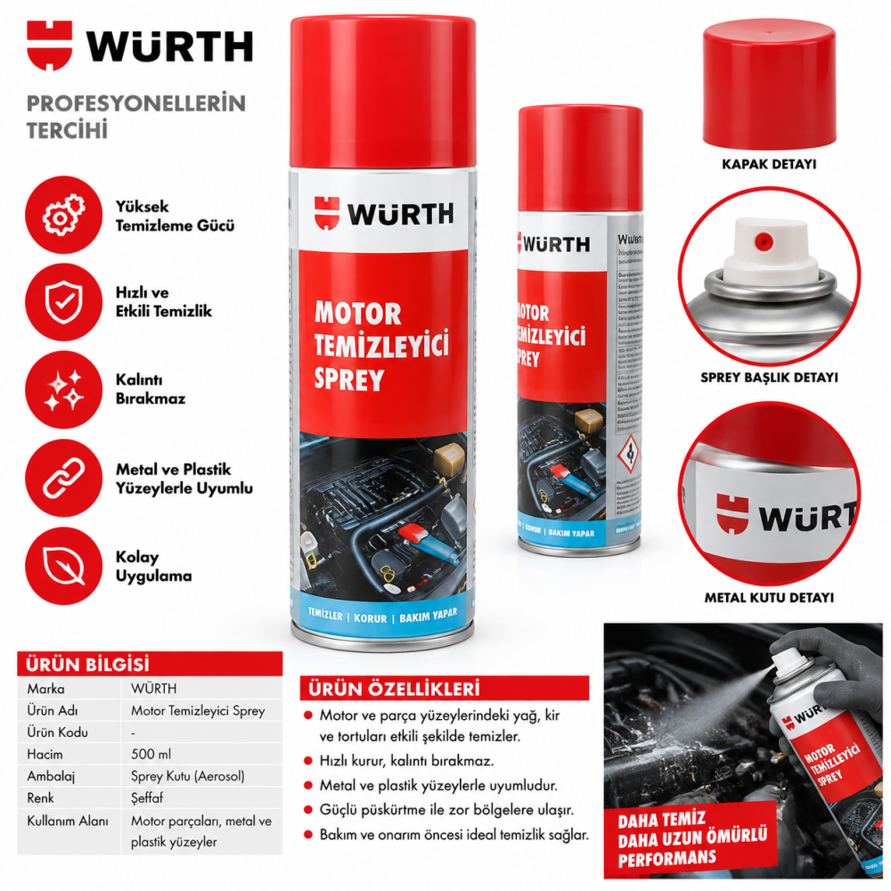 WÜRTH MOTOR TEMİZLEYİCİ SPREY HIZLI