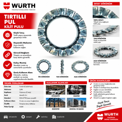 Würth Tırtıklı kilit rondelası dıştan tırtıklı A form