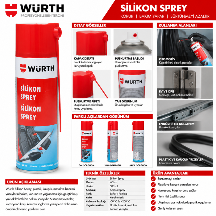 WÜRTH SİLİKON SPREY 500ML