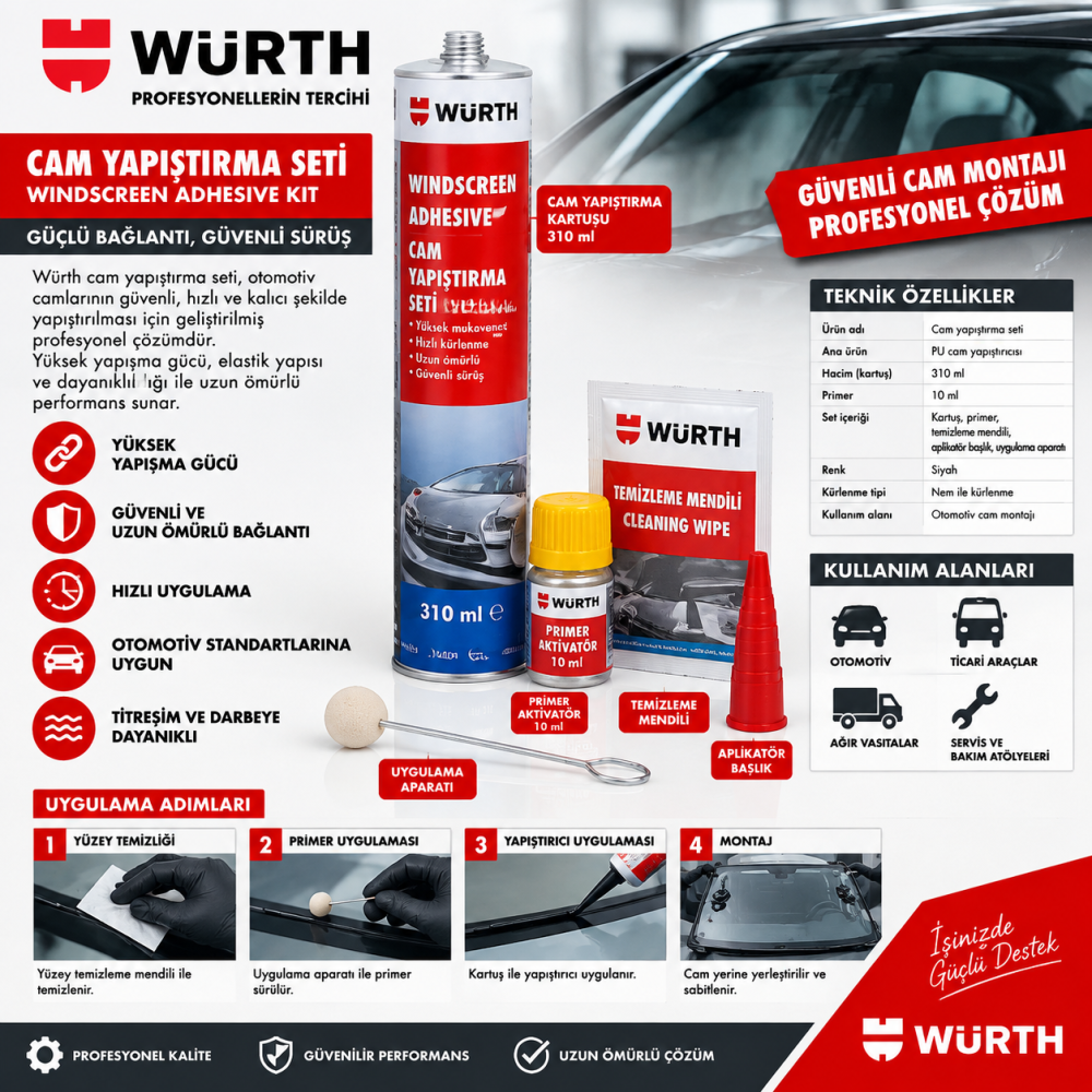 WÜRTH CAM YAPIŞTIRMA MACUNU SETİ CLASSIC PLUS