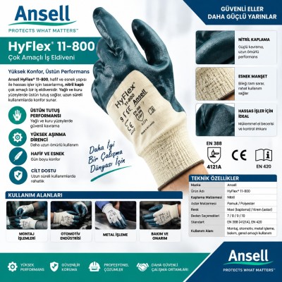 Ansell Hylite 47-400 Yağ Tutmaz Mekanik Dirençli Esnek İş Eldiveni