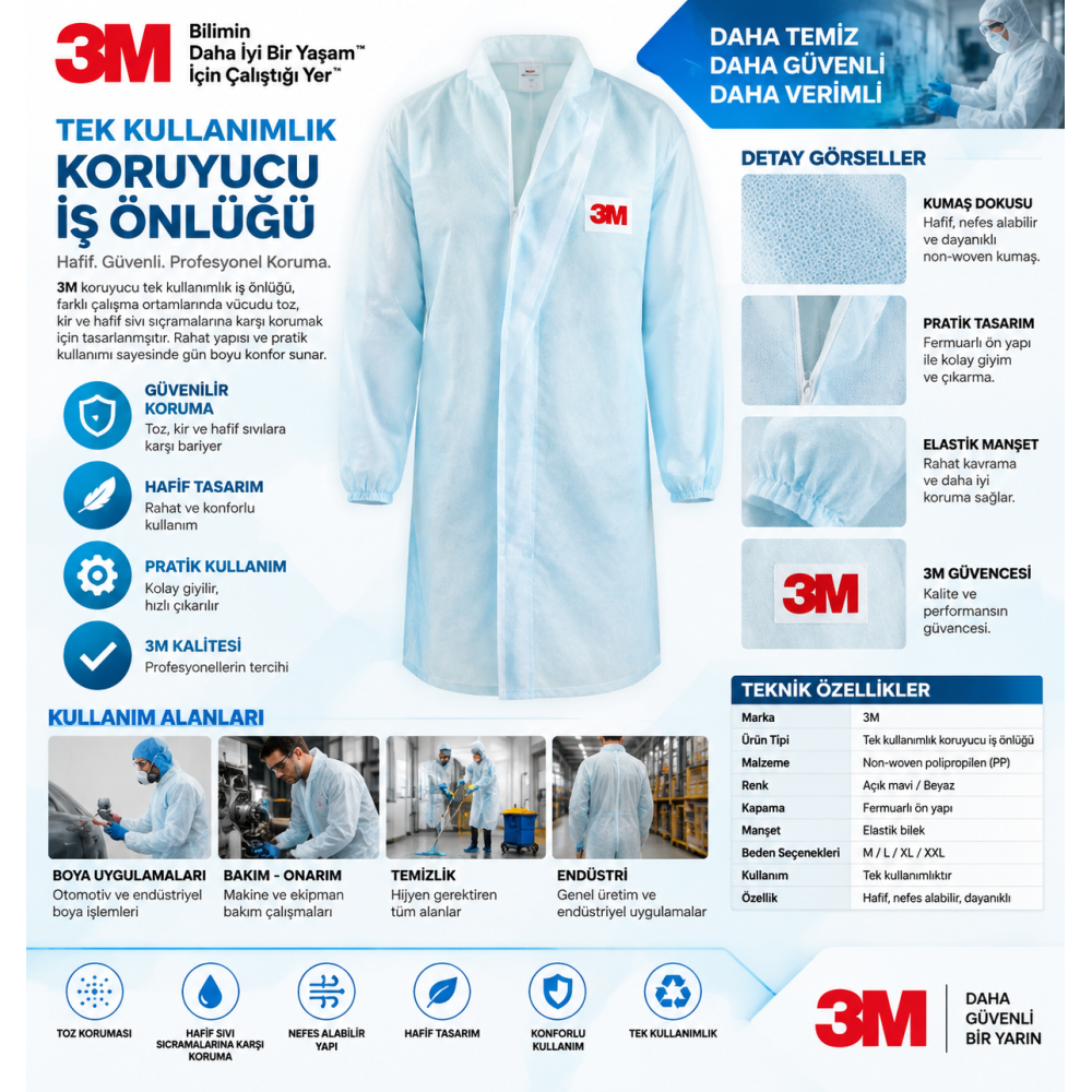 3M Koruyucu Tulum 4532 Type 56 Soğuk Beyaz