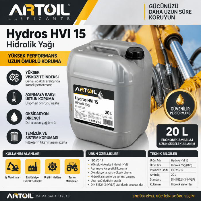 Artoil Hydros HVI 15 Hidrolik Yağı - 20 L