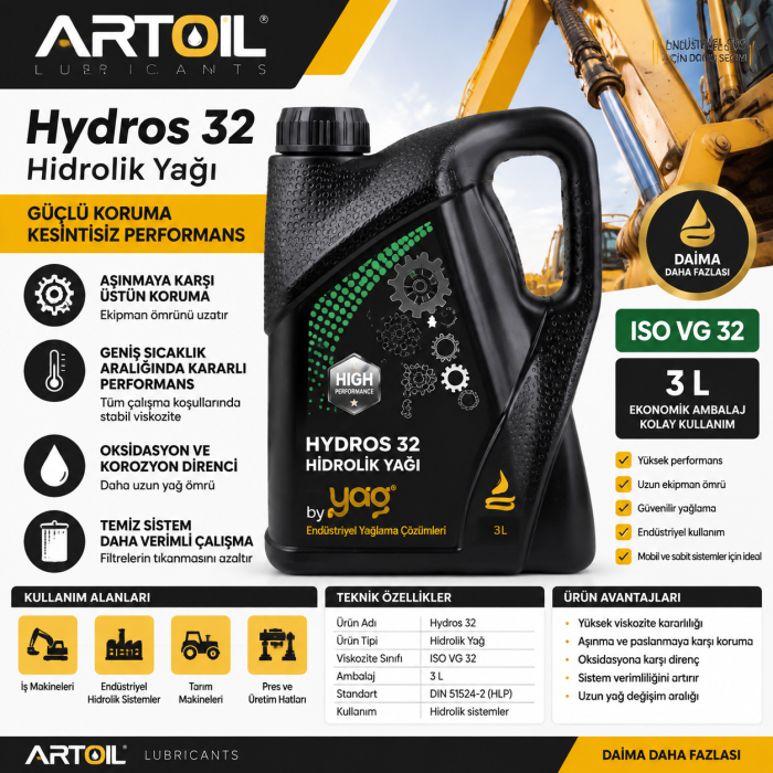 Artoil Hydros 32 Hidrolik Yağı - 3 L