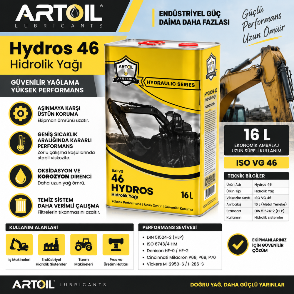 Artoil Hydros 46 Hidrolik Yağı - 16 L