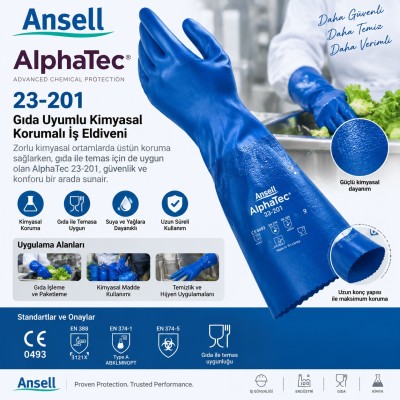 Ansell Alphatec 23-201 Gıda Uyumlu Kimyasal Korumalı İş Eldiveni