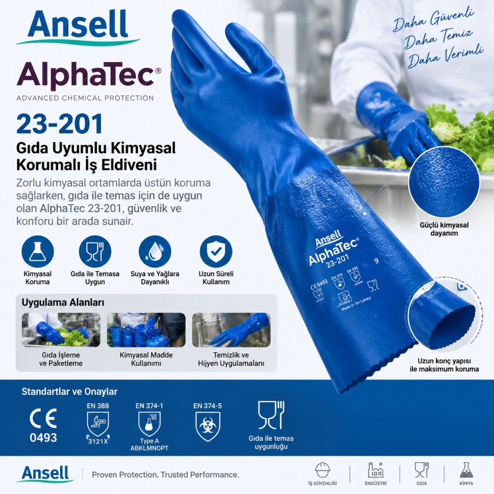 Ansell Alphatec 23-201 Gıda Uyumlu Kimyasal Korumalı İş Eldiveni