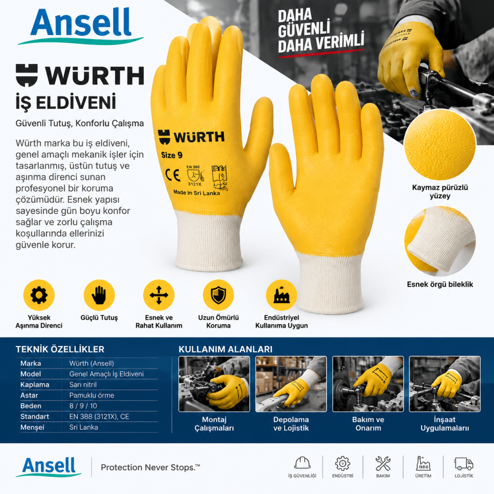 Ansell 27-805 Mekanik ve Yağ Tutmaz İş Eldiveni