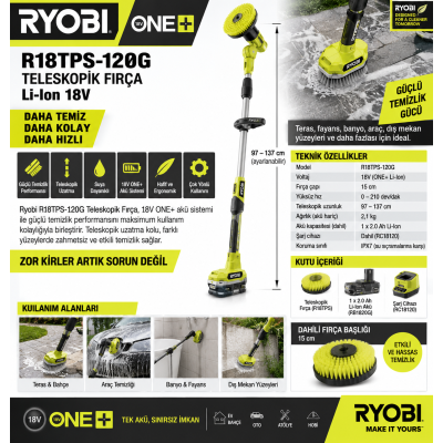Ryobi R18TPS-120G Teleskopik Fırça Li-Ion 18V