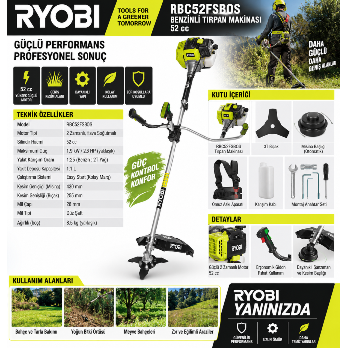 Ryobi RBC52FSBOS Benzinli Tırpan Makinası - 52 CC