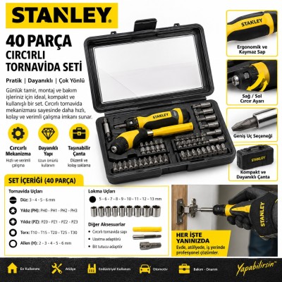 STANLEY 40 PARÇA CIRCIRLI TORNAVİDA SETİ