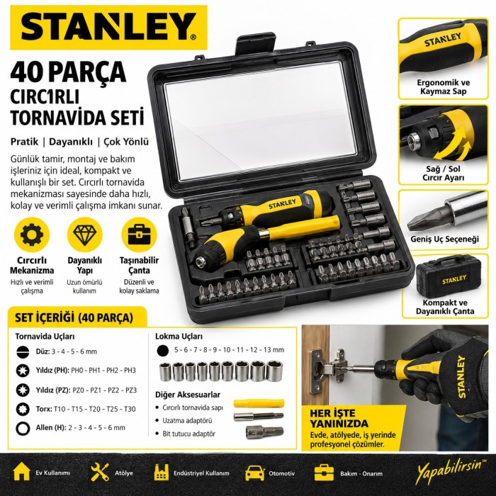 STANLEY 40 PARÇA CIRCIRLI TORNAVİDA SETİ