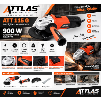 ATTLAS ATT 115 G 900 W 115 MM Avuç İçi Taşlama Makinesi