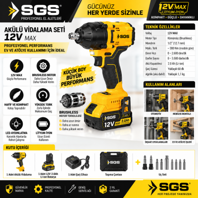 Sgs Akülü Vidalama Seti  12 V MAX