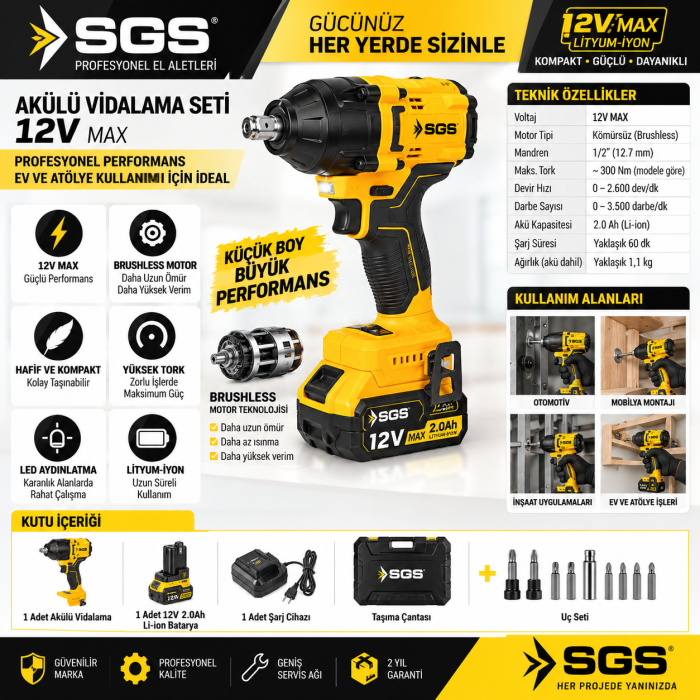 Sgs Akülü Vidalama Seti  12 V MAX