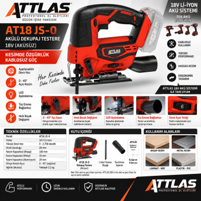 Attlas At18 Js-0 Dekupaj Testere Makinesi 18V Aküsüz