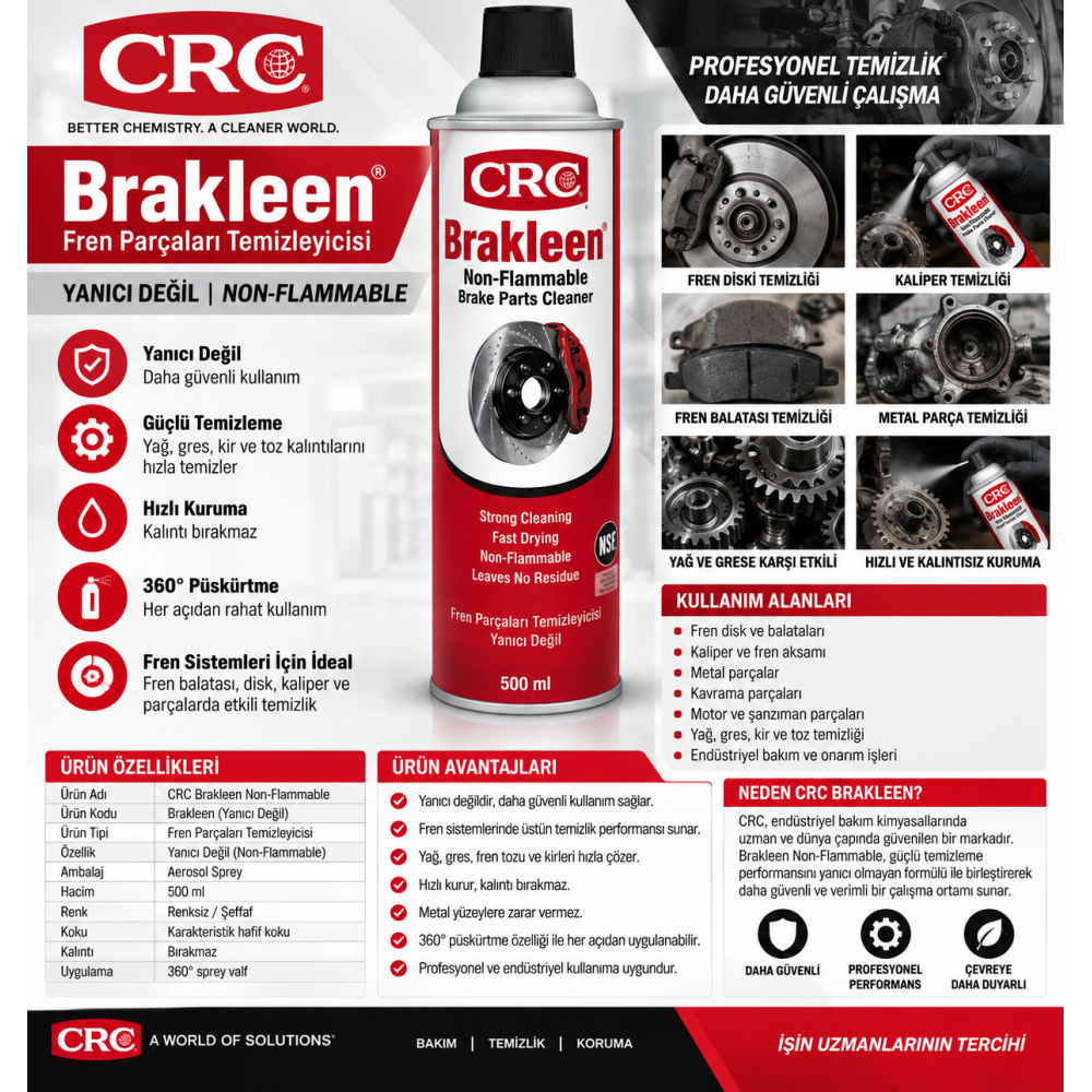 CRC Brakleen Fren Parçaları Temizleyicisi Yanıcı Değil