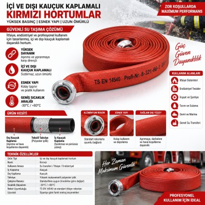 Kırmızı hortumlarİçi ve dışı kauçuk kaplamalı  kırmızı