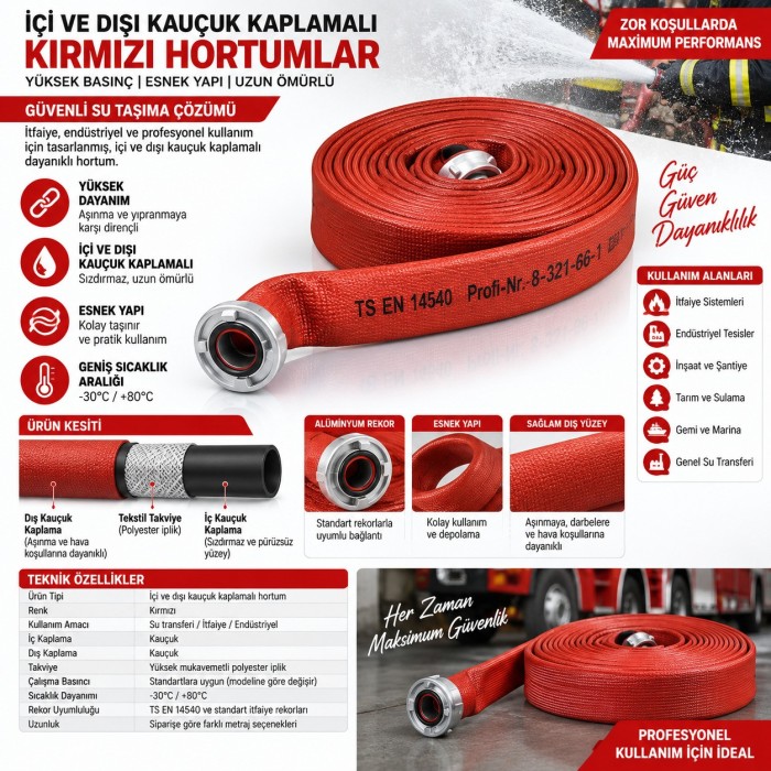 Kırmızı hortumlarİçi ve dışı kauçuk kaplamalı  kırmızı