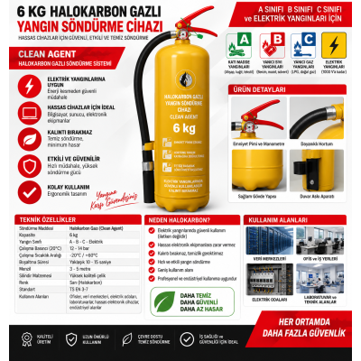 6 kg halokarbon gazlı yangın söndürme cihazı