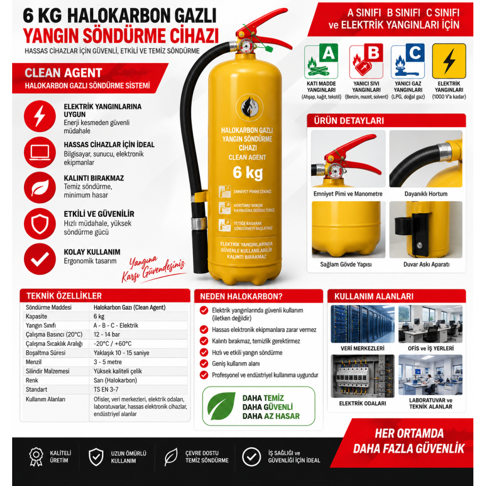6 kg halokarbon gazlı yangın söndürme cihazı