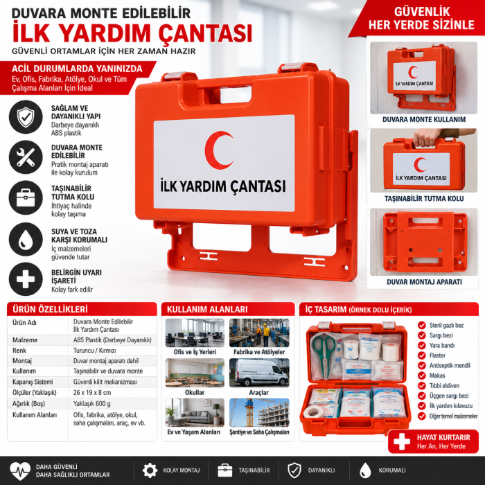 Duvara Monte Edilebilir İlk Yardım Çantası