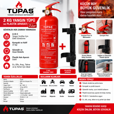 2kg Tüpaş Yangın Tüpü ve Plastik Aparatı 2li Set