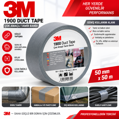 3M 1900 Tamir Bandı Duct Tape Gümüş 50*50 m 24 adet
