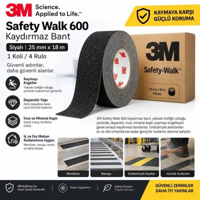 3M Safety Walk 600 Kaydırmaz Bant Siyah 25mm