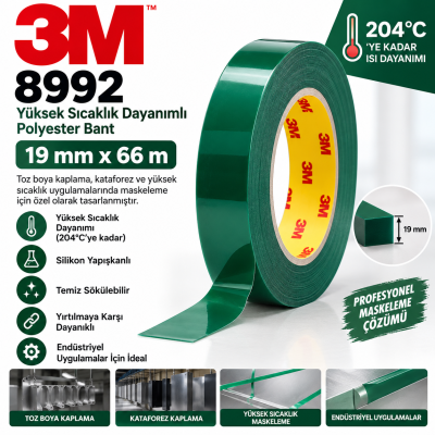 3M™ 8992 Yüksek Sıcaklık Dayanımlı Polyester Bant 19mm*66mt