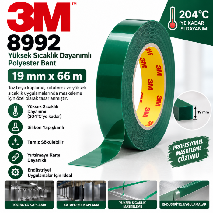 3M™ 8992 Yüksek Sıcaklık Dayanımlı Polyester Bant 19mm*66mt