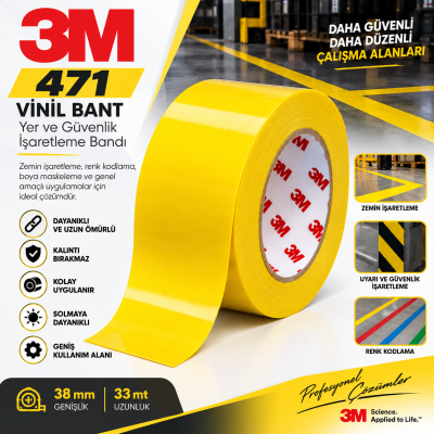 3M 471 Sarı Vinil Yer ve Güvenlik Bandı 50mm*33mt